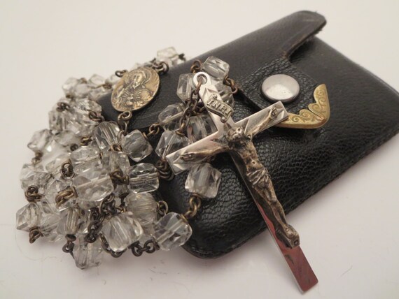 CHAPELET RELIGION CATHOLIQUE~ Argent & Cristal~ Objet prière religieux~ Croix crucifix~ Bijoux religieux~ Spiritualité~ Gothique~ Cadeau