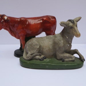 LARGE NATIVITY CRIB~ Christmas Manger~ Beef Donkey~ Plaster animals~ Religious statue~ Church crib~ Figurines~ Christmas~ Ornament decor
