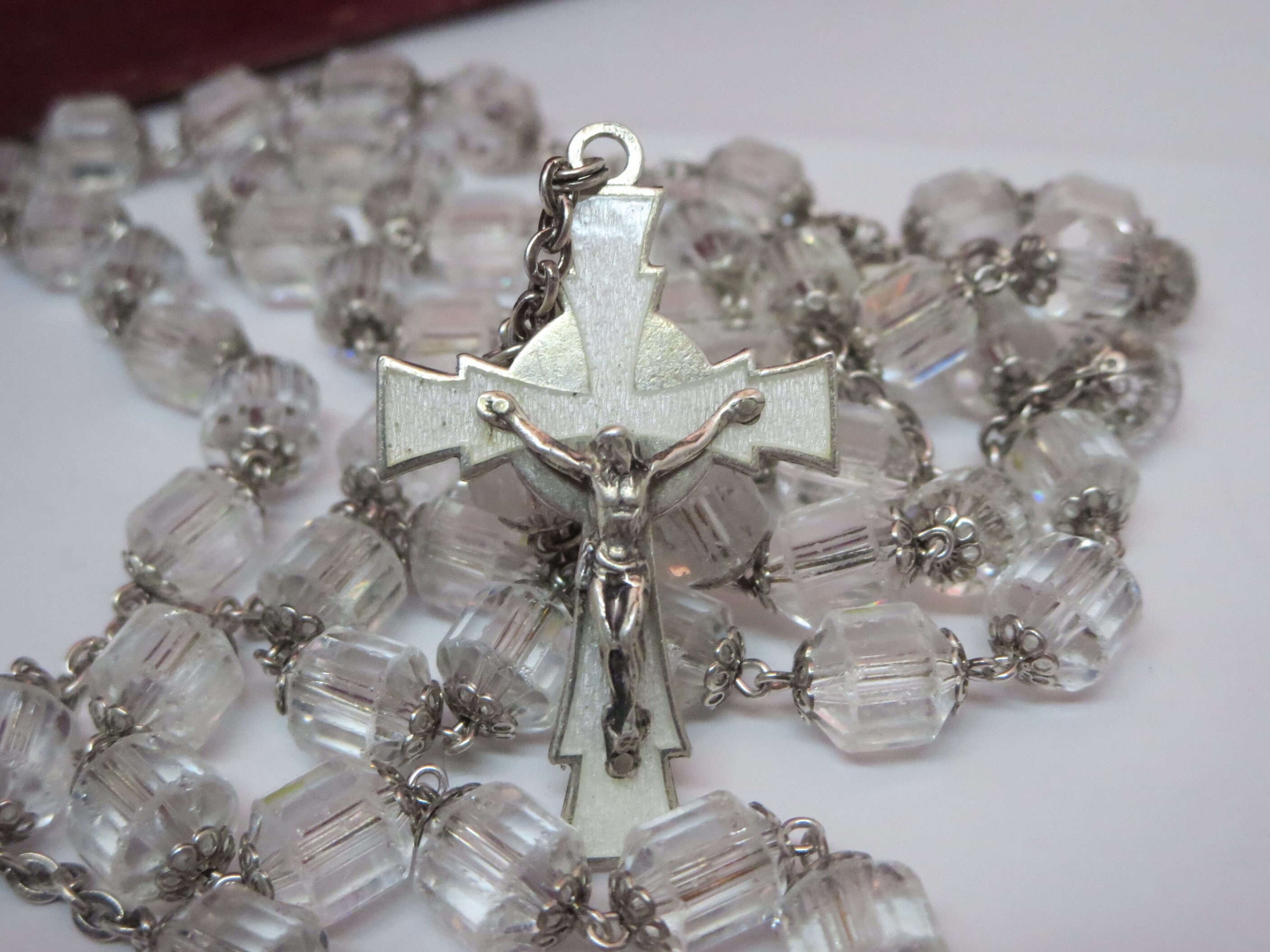Chapelet En Argent Sterling Et Cristal - Collier Occasion Avec Usure Du Temps
