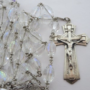 STERLING ROSARY NECKLACE~ Cut Crystal~ Heavy prayer beads rosary~ Religion Spirituality~ Communion~ Religious Catholic~ Gift