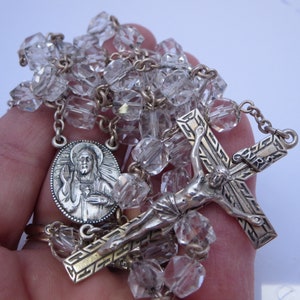 PRAYER ROSARY NECKLACE~ Crystal & Sterling~ Catholic~ Prayer beads~ Religious jewelry~ Creed~ Crucifix cross~ Religion Spirituality~ Gift
