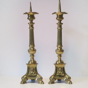 Early 19th C. French Brass Pricket Candlesticks (pr) in United States