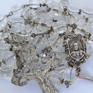 STERLING BEADS ROSARY~ Crystal Prayers beads~ Necklace rosary~ Religious jewelry~ Holy Saint Medal~ Religion Spirituality~ Chaplet~ Gift