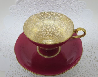 AYNSLEY PORCELAIN TEACUP~ Teacup & Saucer~ Vintage décor~ Table service~ Burgundy Gold~ Collectible~ England~ Cabinet cup~ Mother's day Gift