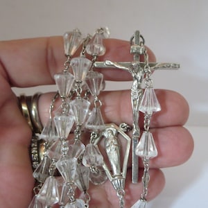 PRAYER ROSARY NECKLACE~ Crystal & Sterling~ Catholic~ Prayer beads~ Religious jewelry~ Crucifix cross~ Religion Spirituality~ Gift