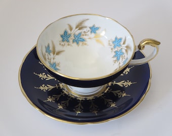 AYNSLEY PORCELAIN TEACUP~ Teacup & Saucer~ Vintage Tea service~ Cobalt Blue~ Collectible~ England~ Cabinet cup~ Mother's day Gift