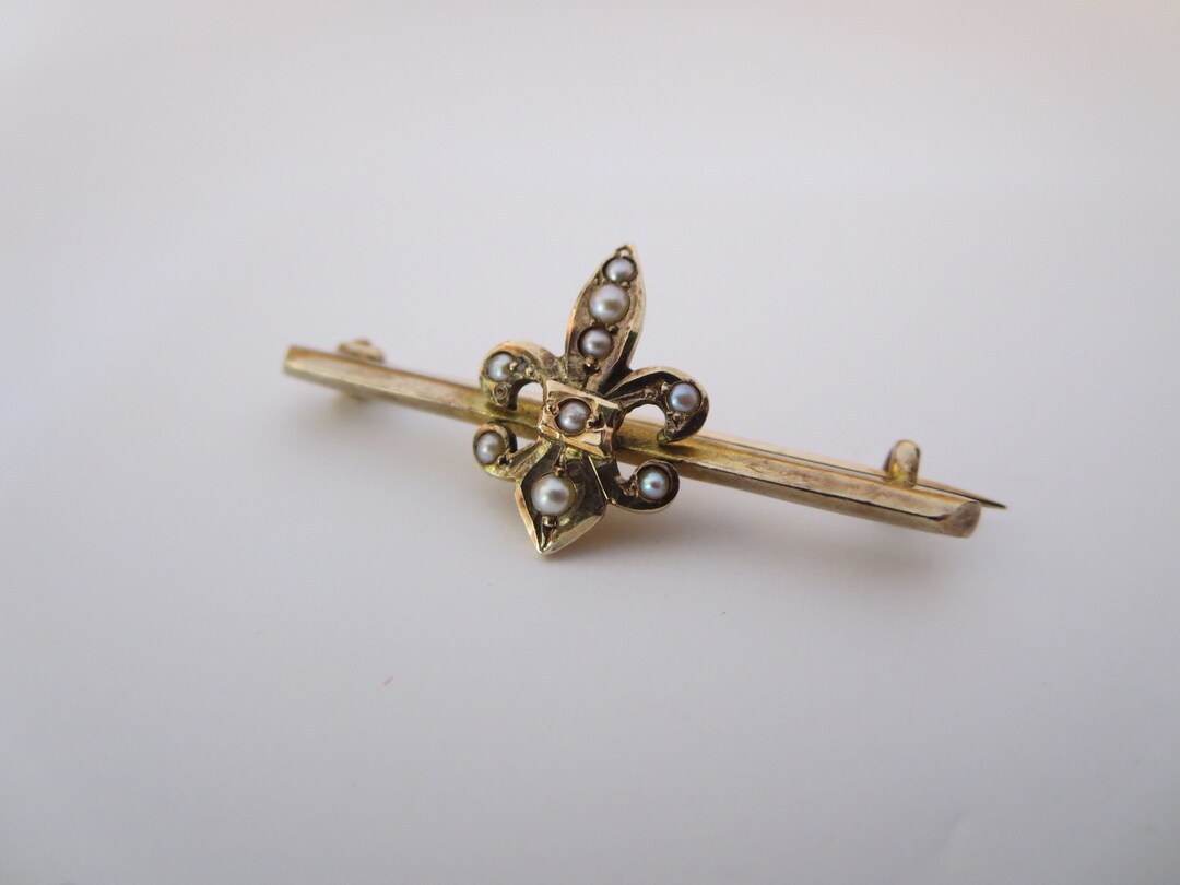 VICTORIAN GOLD JEWELRY Brooch 10K Gold Antique Edwardian Pin Brooch Lapel Pin Pearls Bar Brooch
