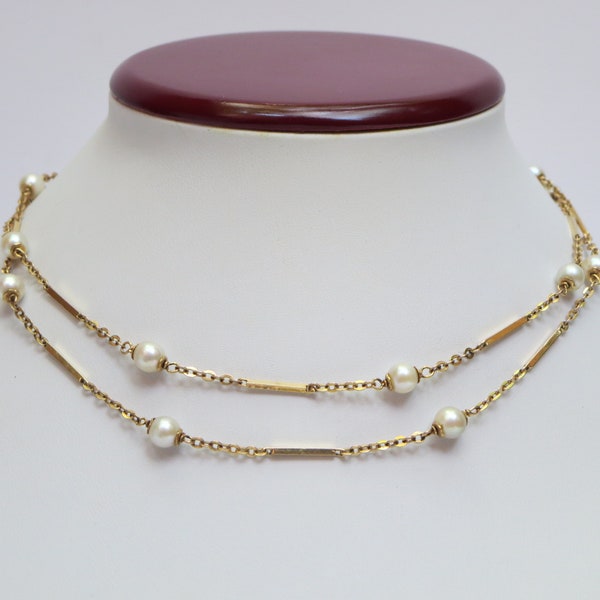 10K GOLD CHAIN~ Pearls necklace~ Uno a erre Italy~ Chain necklace~ Link bar Chain~ 27"necklace~ Fine jewelry Italy~ Gift for her