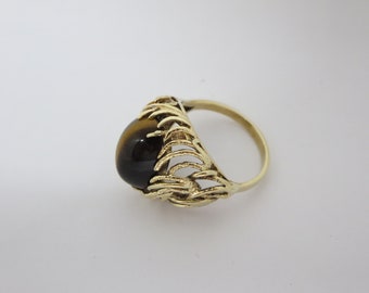 10K SOLID GOLD RING~ Tiger's eye~ Yellow gold~ Women's ring~ Vintage fashion~ '80s~ Solid jewellery~ 6 gr~ Cabochon~ Signet ring~ Gift