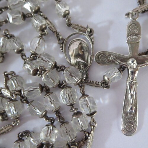ROSARY NECKLACE~ Sterling Silver~ Crystal Prayer beads~ Catholic Religion spirituality~ sales Religious gift~ First communion~ Gift