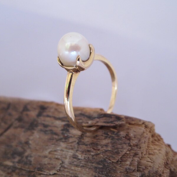 PEARL RING, 10K Gold, Art Deco ring, Engagement ring, Women's ring, jewelry, Antique Jewelry, Anniversary, June birthstone, Gift for her