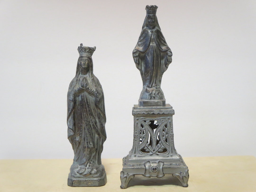 RELIGIOUS FRENCH STATUES Mold Cast Metal Statuary Antique Catholic