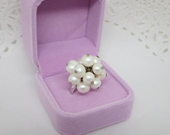 VINTAGE PEARLS RING~ 925 Silver~ Jewelry~ Pearl bouquet~ Mid century~ Women's ring~ June birthstone~ Multi pearls~ Cultured pearl~ Gift