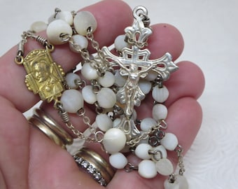 ROSARY STERLING PEARL~ Prayer beads rosary~ Spirituality Religion~ Mother of pearl~ Religious jewelry~ Catholic Rosaries~ Gift