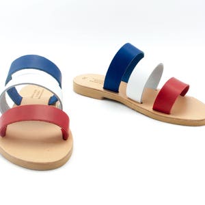 Colorful sandals, Blue White and Red slides, Women sandals