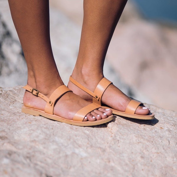 Ancient classic Greek sandals, traditional women strappy slides, choose between 19 colors