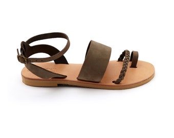 Ankle strap nubuck leather sandals