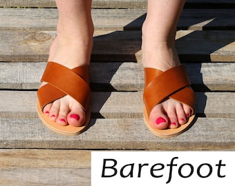 Barefoot handmade slides, Zero drop natural foot shape sandals, Minimalist Shoes, Barefoot Sandals For Women