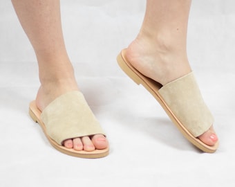 Handmade Suede Leather Slides: Women's Greek Sandals