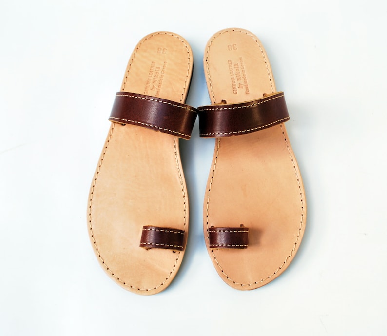 brown toe loop sandals