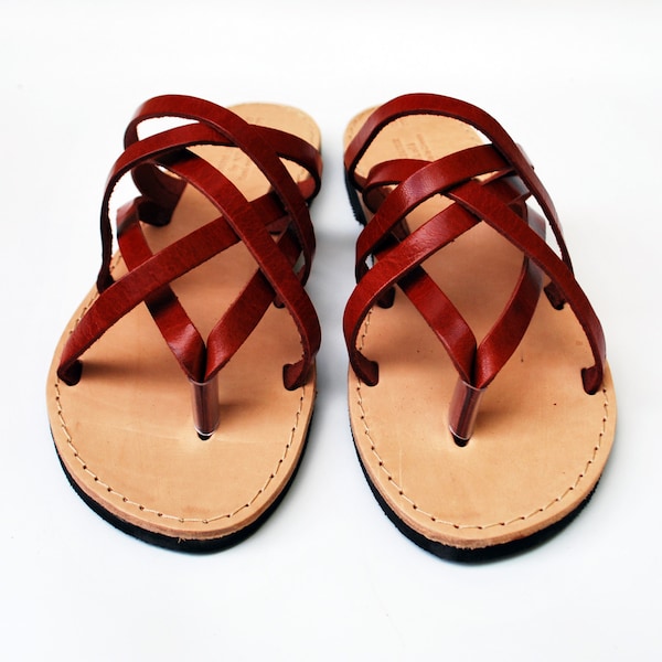 Leather Sandals for Women in Burgundy Color
