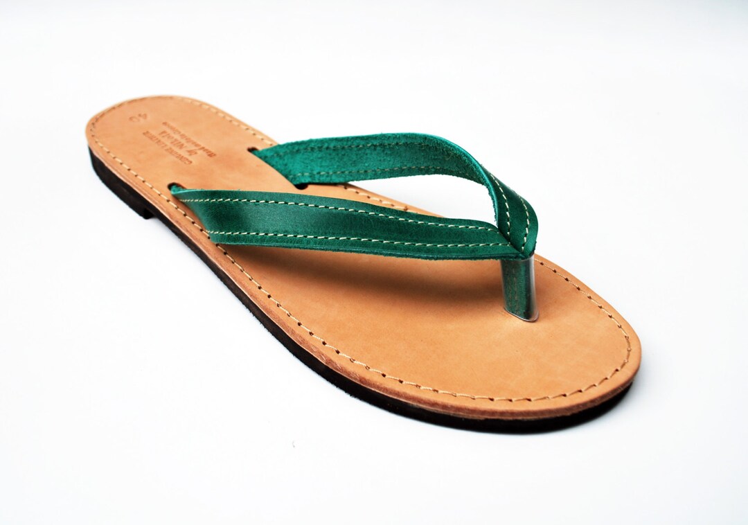 Leather Sandal for Women, Green Flip Flops Etsy