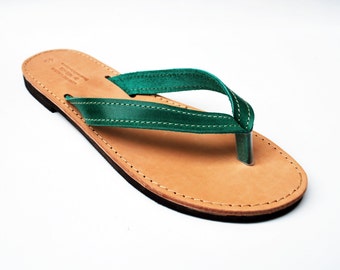 Leather Sandal for Women, Green Flip Flops