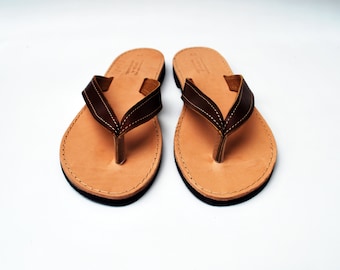 Women Flip Flops, Leather Sandals in Brown Color