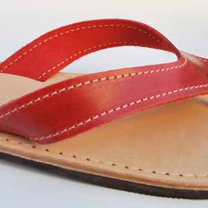 Red flip flop, women's leather sandals, summer shoes image 3