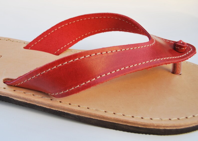 Red flip flop, women's leather sandals, summer shoes image 3