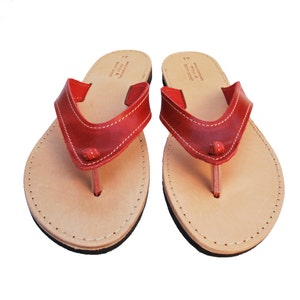 Red flip flop, women's leather sandals, summer shoes