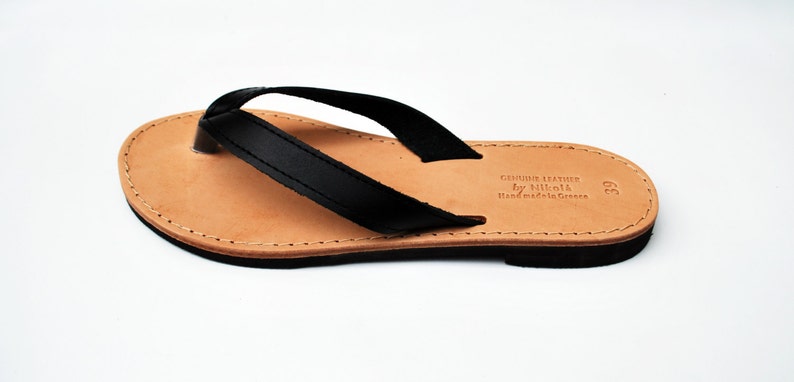 Black Flip Flops, Leather Sandals image 2