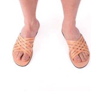 mens tan slides