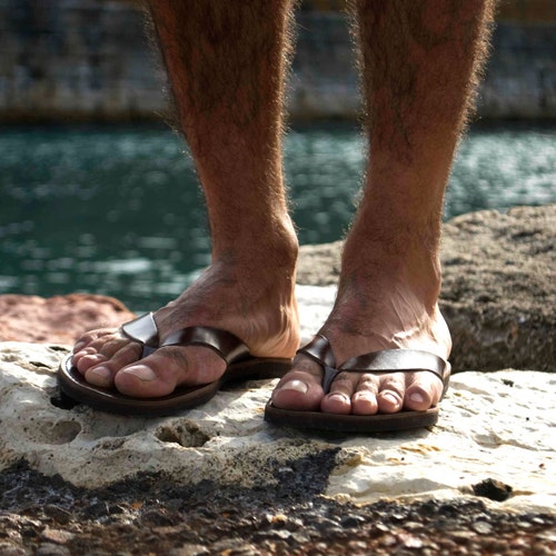 Pylos sage green Leather sandals flat sandals greek | Etsy