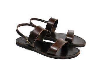 Mens Strappy Sandals, Leather Dark Brown Slides, Mens Summer Shoes