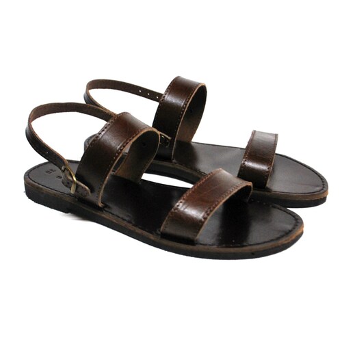 Mens Strappy Sandals Leather Dark Brown Slides Mens Summer - Etsy