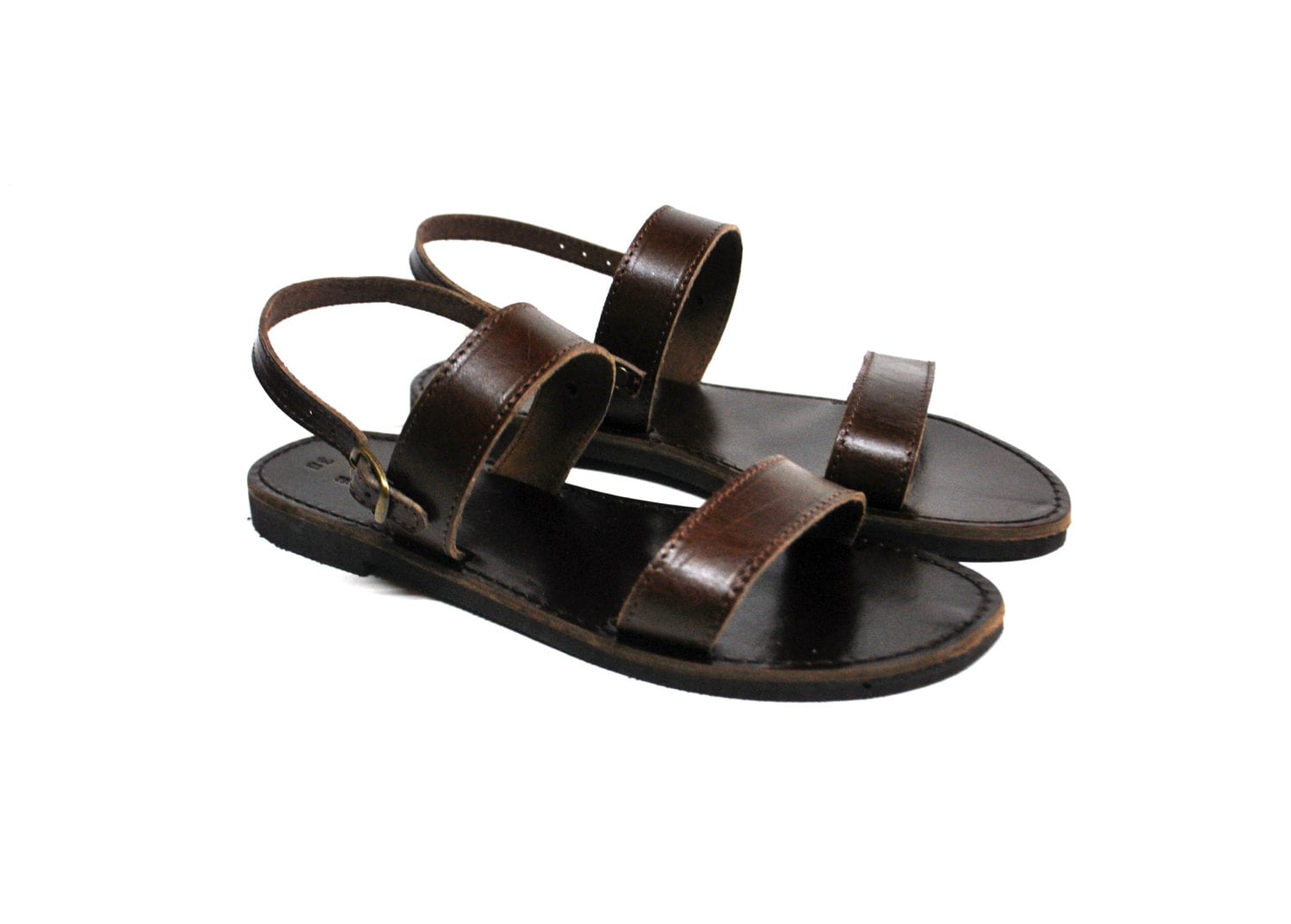 Mens Strappy Sandals Leather Dark Brown 