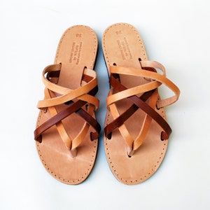 Natural Brown / Cognac Brown Leather Women Sandals