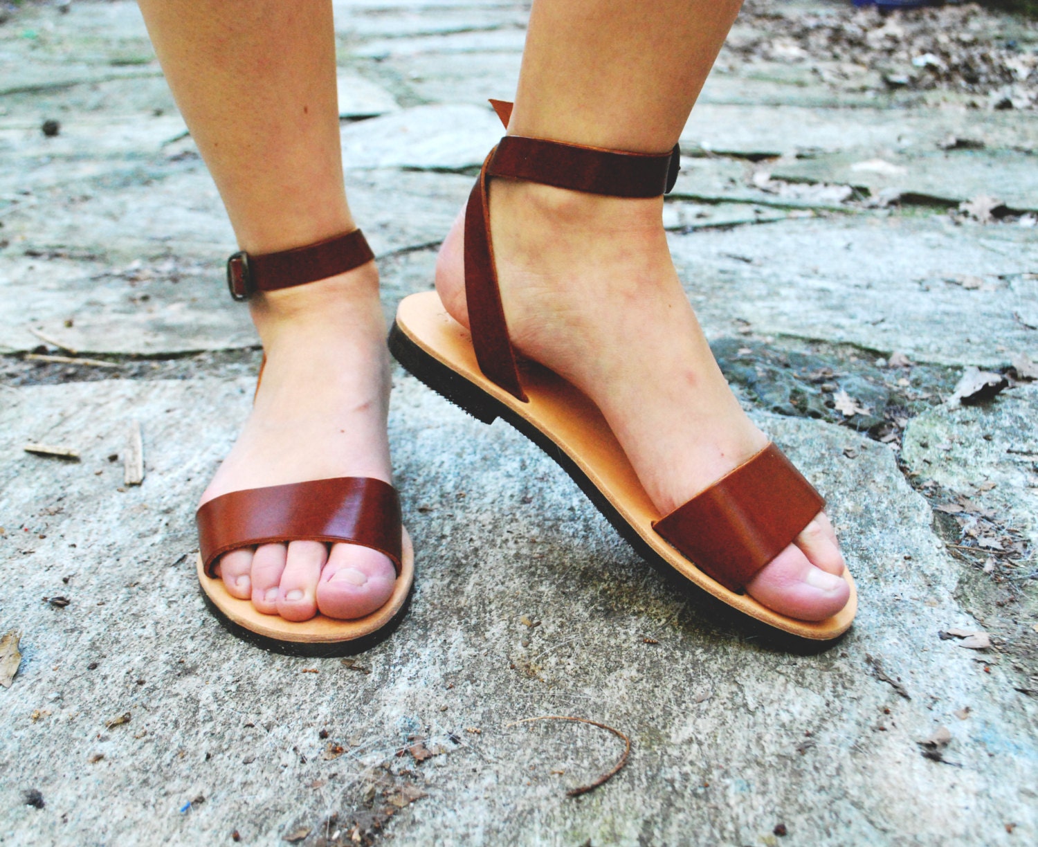 Greek Handmade Women's Sandals Ankle Strap Flats With - Etsy