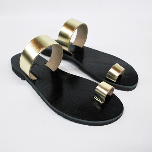 Gold Metallic Womens Sandals With Black Leather Sole - Etsy