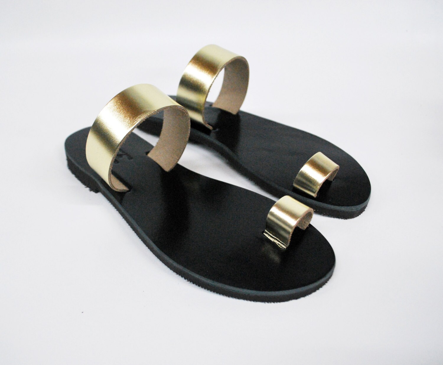 Gold Metallic Womens Sandals With Black Leather Sole - Etsy