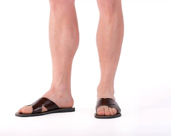 Sandalias de cuero marrón oscuro para hombre: zapatos cómodos y
