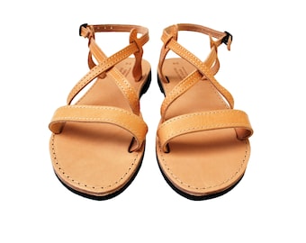 Greek Sandals, Ankle Strap Women Sandals in Natural Tan