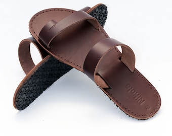 Griekse leren sandalen op blote voeten: zero drop zomerschoenen voor heren