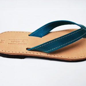 Leather Flip Flops in Blue image 4