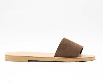 Suede Leather Slides: Handmade Greek Sandals