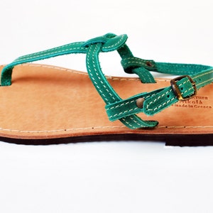 T Strap Green Leather Sandals, Barefoot Beach Sandals - Etsy