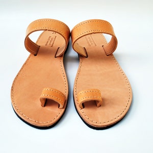 Toe Ring Sandal, Barefoot Natural Tan Women Leather Sandals image 1