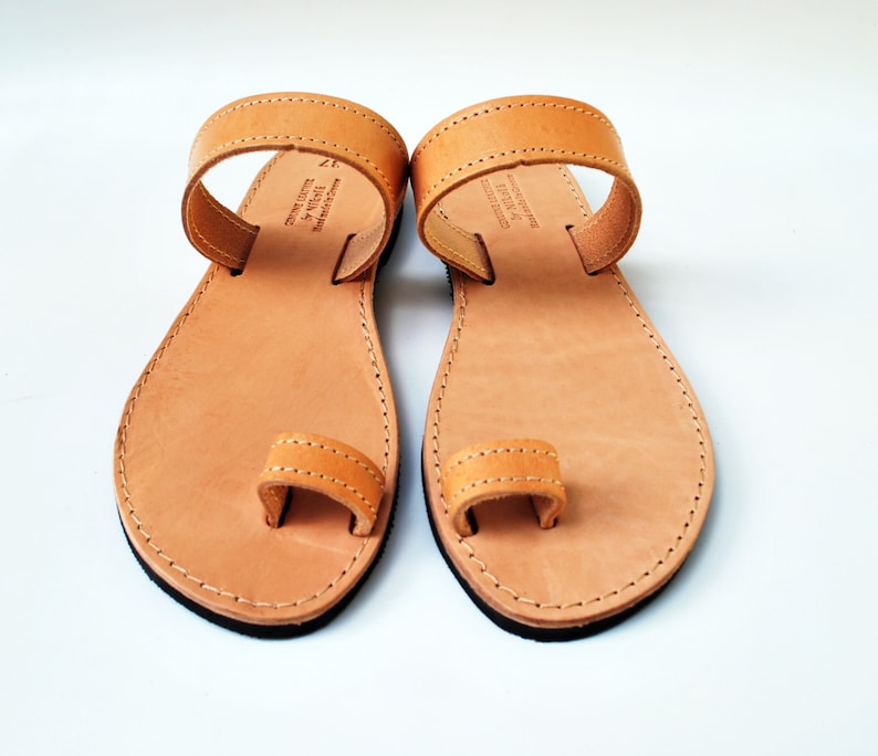 Toe Ring Sandal, Barefoot Natural Tan Women Leather Sandals image 1