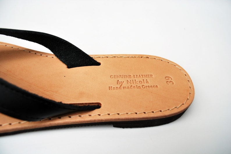 Black Flip Flops, Leather Sandals image 3